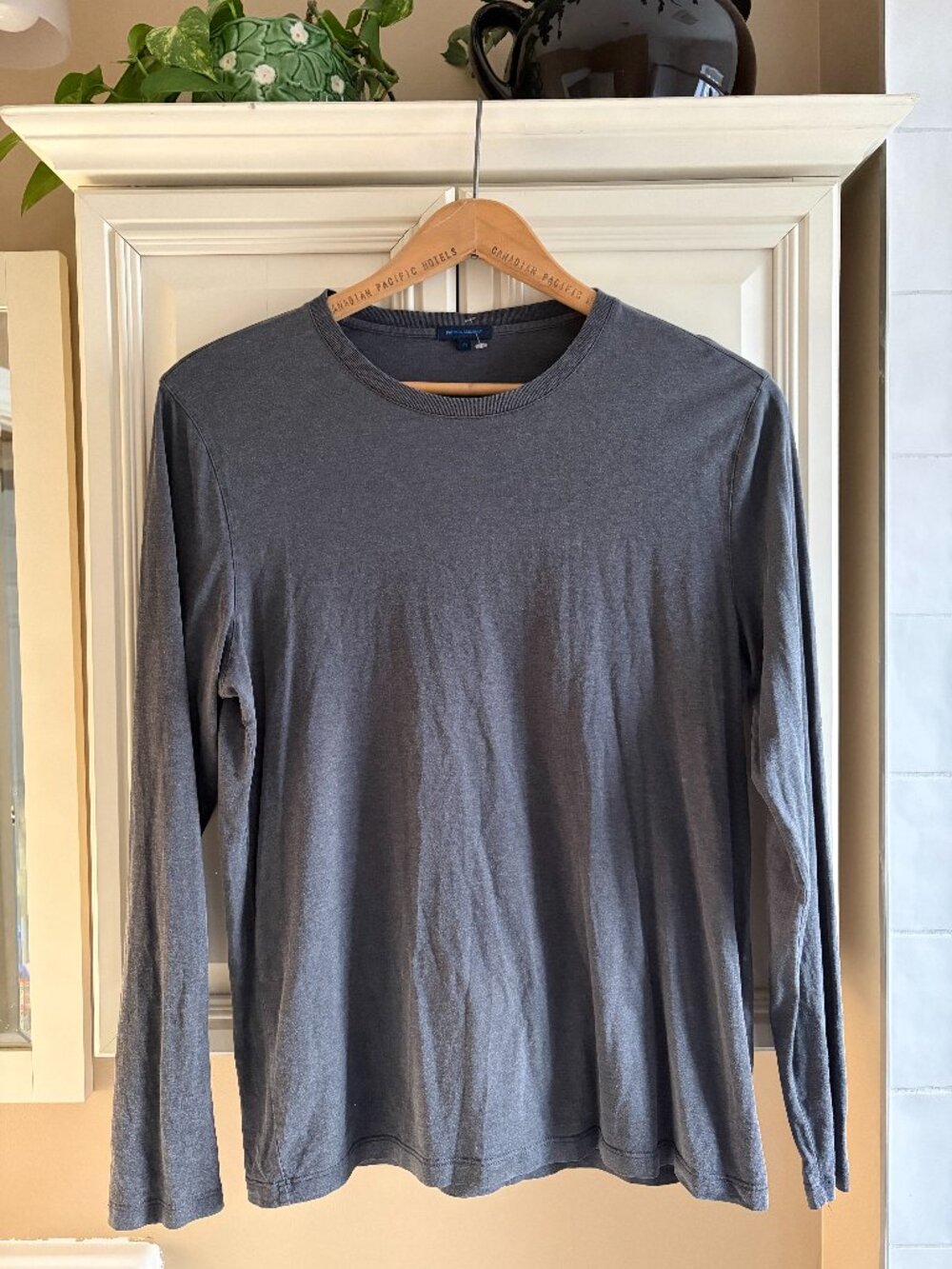 Patrick Assaraf Silk Cotton Blend Long Sleeve Tee Shirt Dark Grey Medium Men